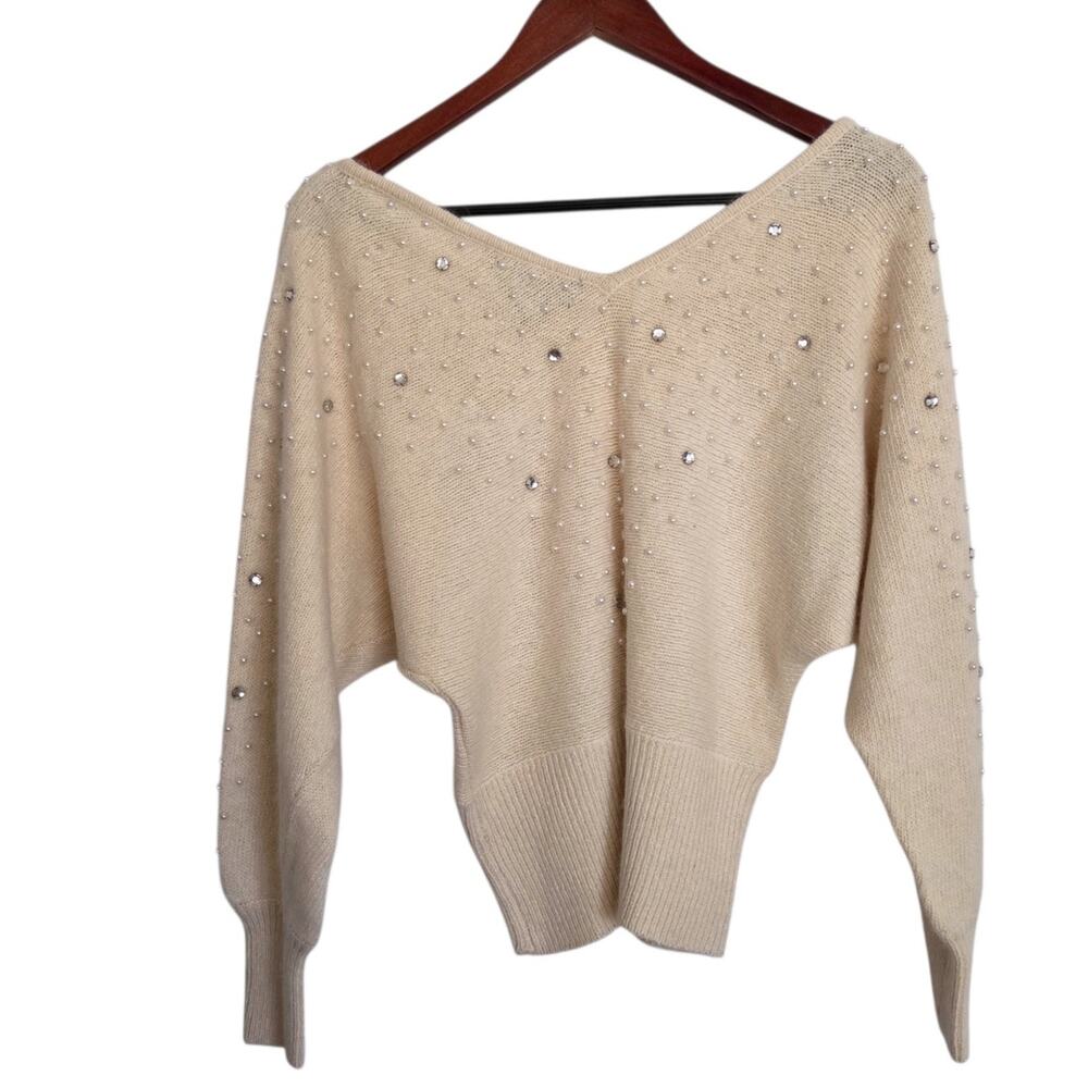 I.B. Diffusion Vintage 80s Silk Angora Wool Beaded Dolman Sleeve Sweater LARGE - Picture 5 of 10